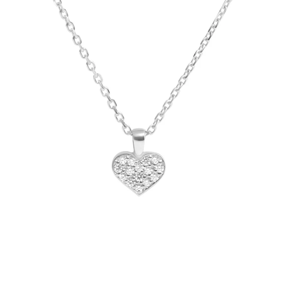 Diamond Heart Charm Pendant with Bail & Chain in 14K White Gold