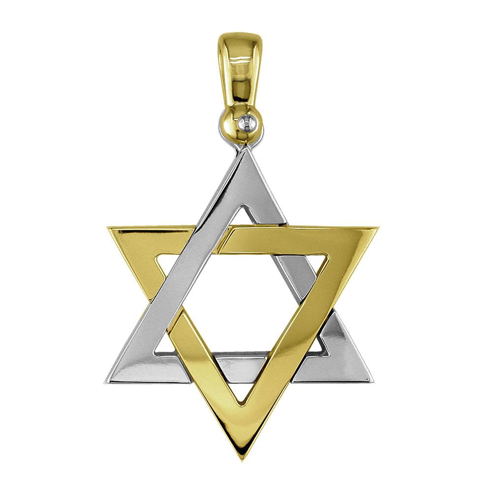 Mens Large Jewish Star of David Charm in 14K Yellow and 14K White Gold
