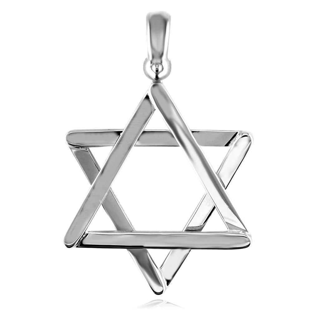 Large Jewish Star of David Sticks Charm in 14K White Gold