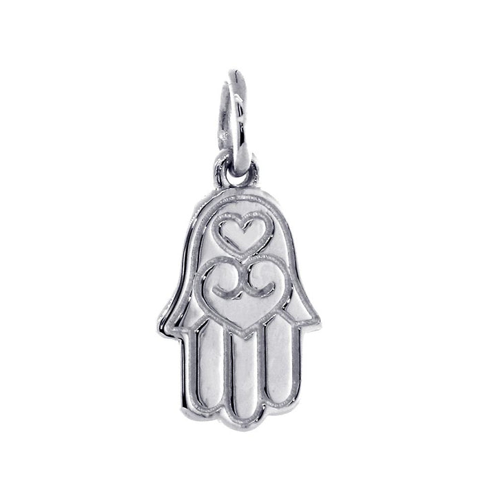 Double-sided Mini Hamsa, Hand of God Charm in 14K White Gold