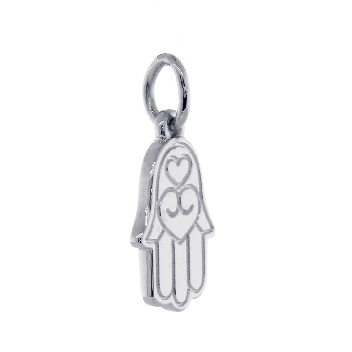Double-sided Mini Hamsa, Hand of God Charm in 14K White Gold