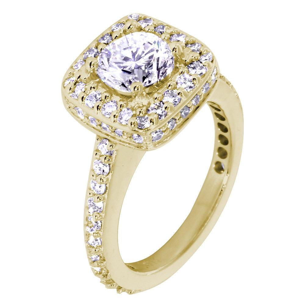 Halo Engagement Ring Setting for a Round Diamond, 1.00CT Total Sides in 14k Yellow Gold