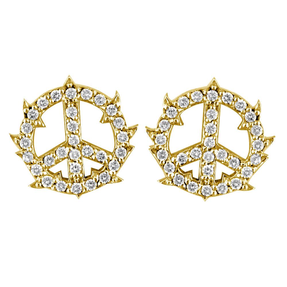 Small Diamond Guarded Peace Sign Charm Earrings in 14K Yellow Gold