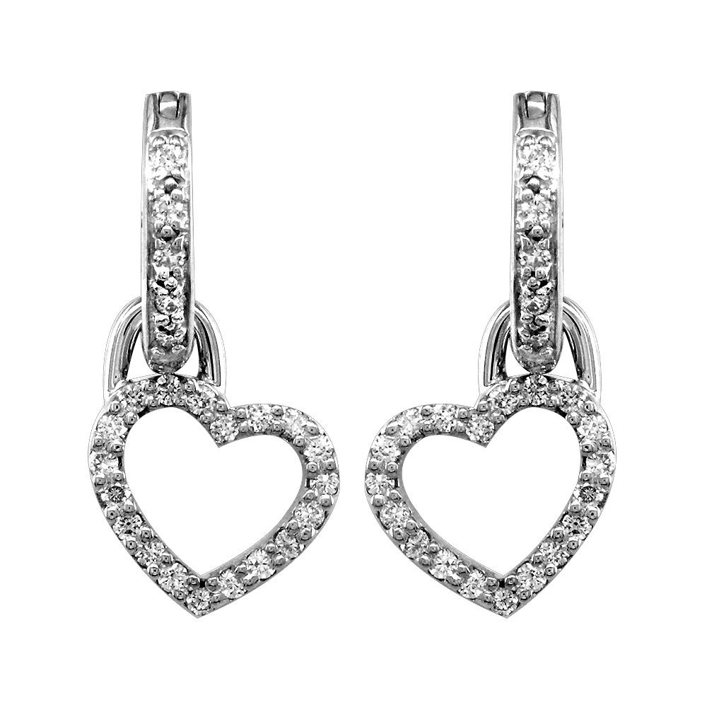 Small Diamond Heart and Hoop Earrings, 0.90CT in 14K White Gold