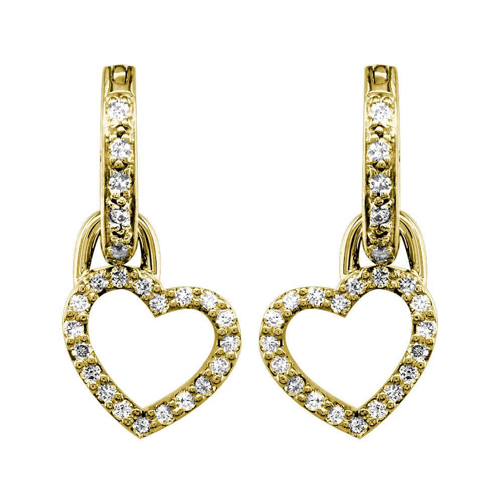 Small Diamond Heart and Hoop Earrings, 0.90CT in 14K Yellow Gold