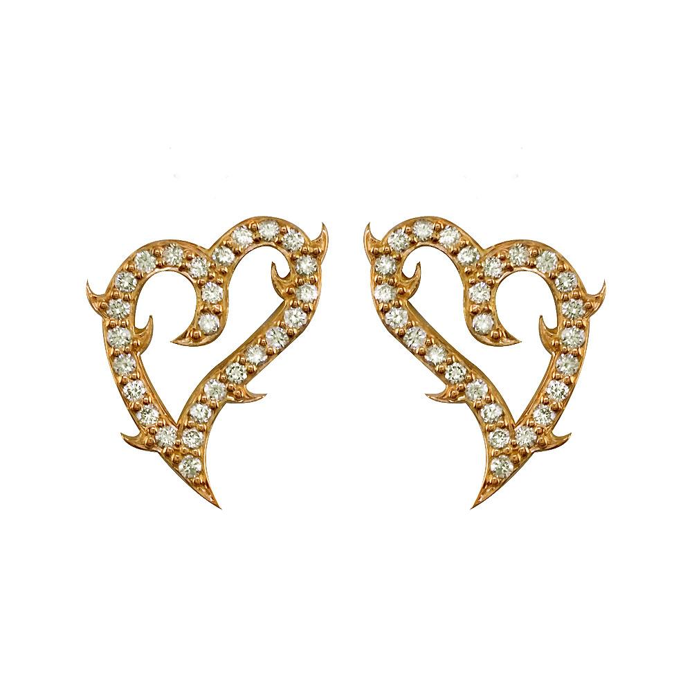 Mini Guarded Love Diamond Heart Earrings in 14k Yellow Gold