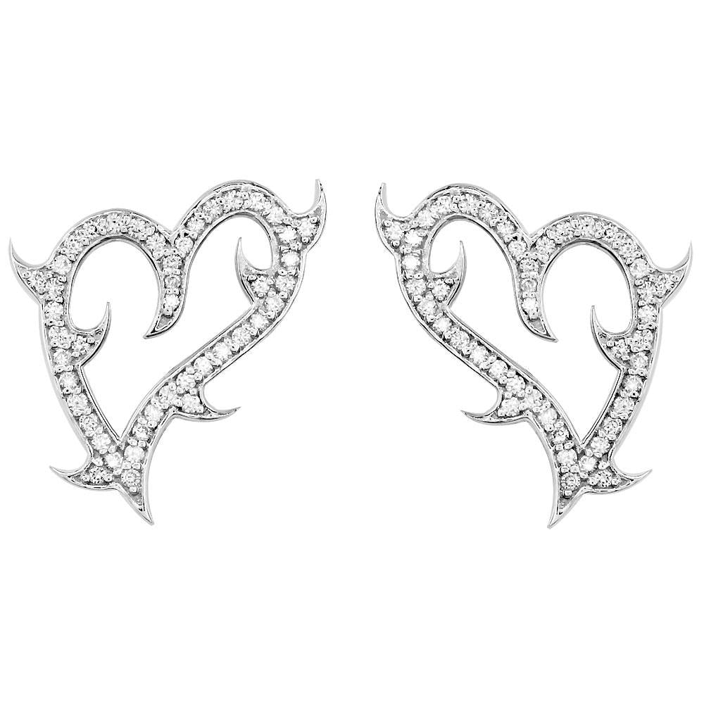 Small Guarded Love Diamond Heart Earrings in 14k White Gold