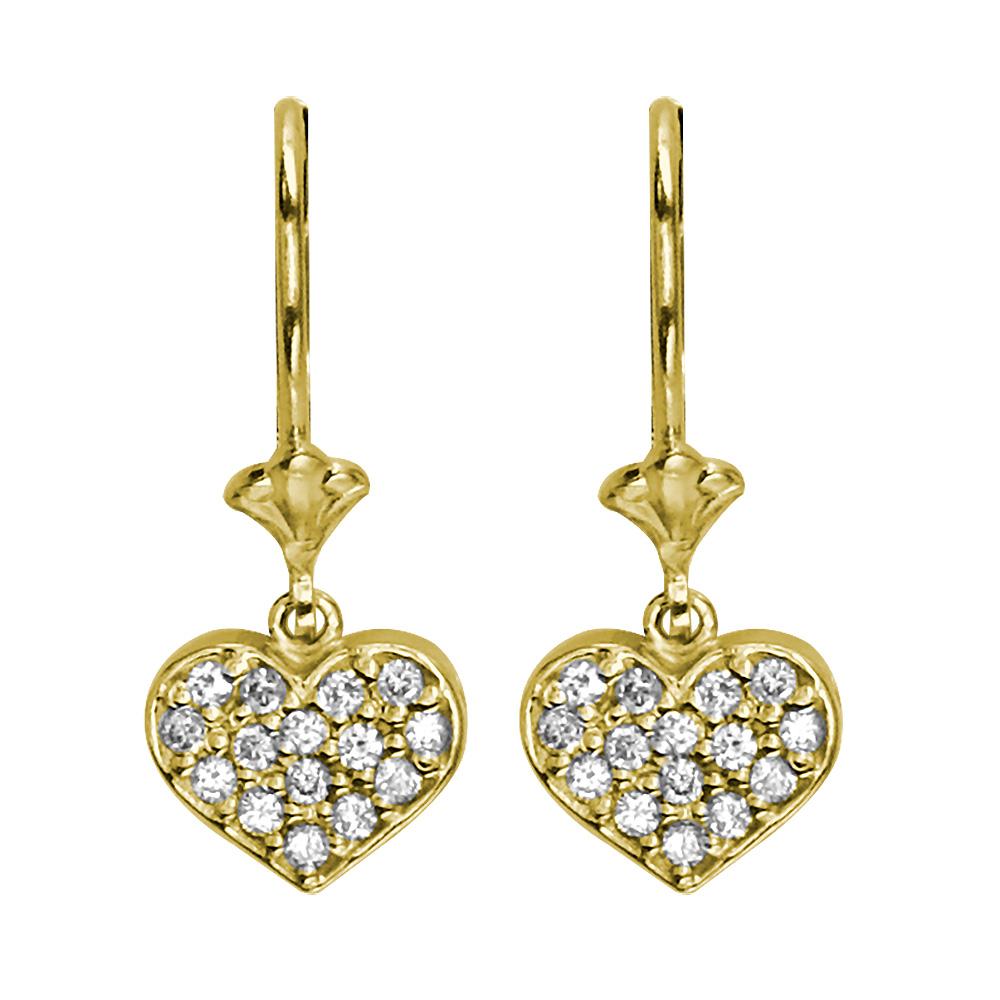 Dangling Diamond Heart Earrings, 0.30CT in 14K Yellow Gold