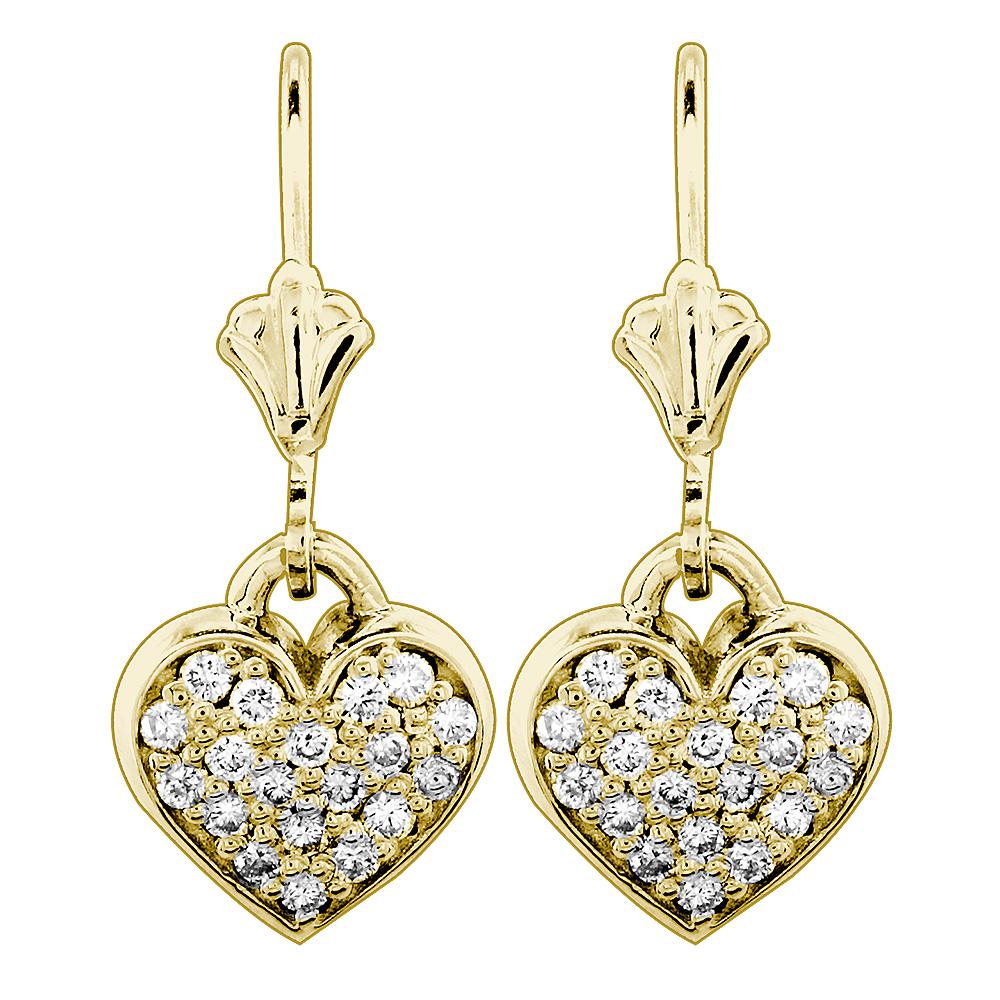 Dangling Diamond Heart Earrings, 0.38CT in 14K Yellow Gold