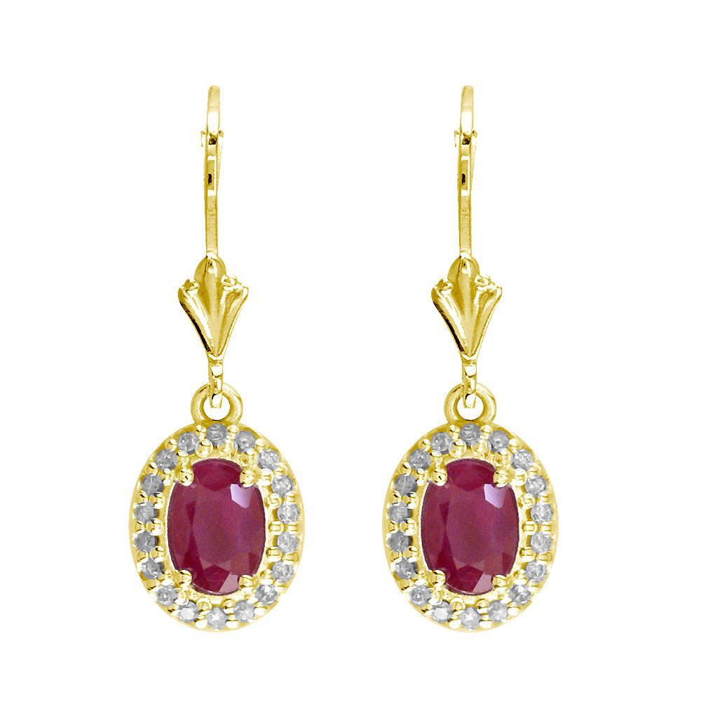 Oval Ruby and Diamond Earrings in 14k Yellow Gold