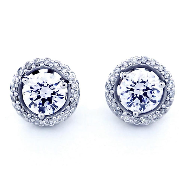 Round Diamond Stud Earring Jackets for 3 Prong Studs, 10.6mm in 14k White Gold