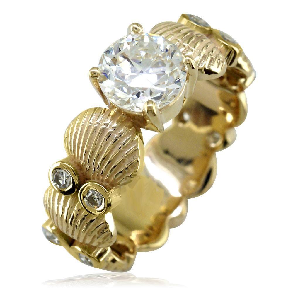 Diamond Engagement Ring Setting with Ocean Seashell Style Band
