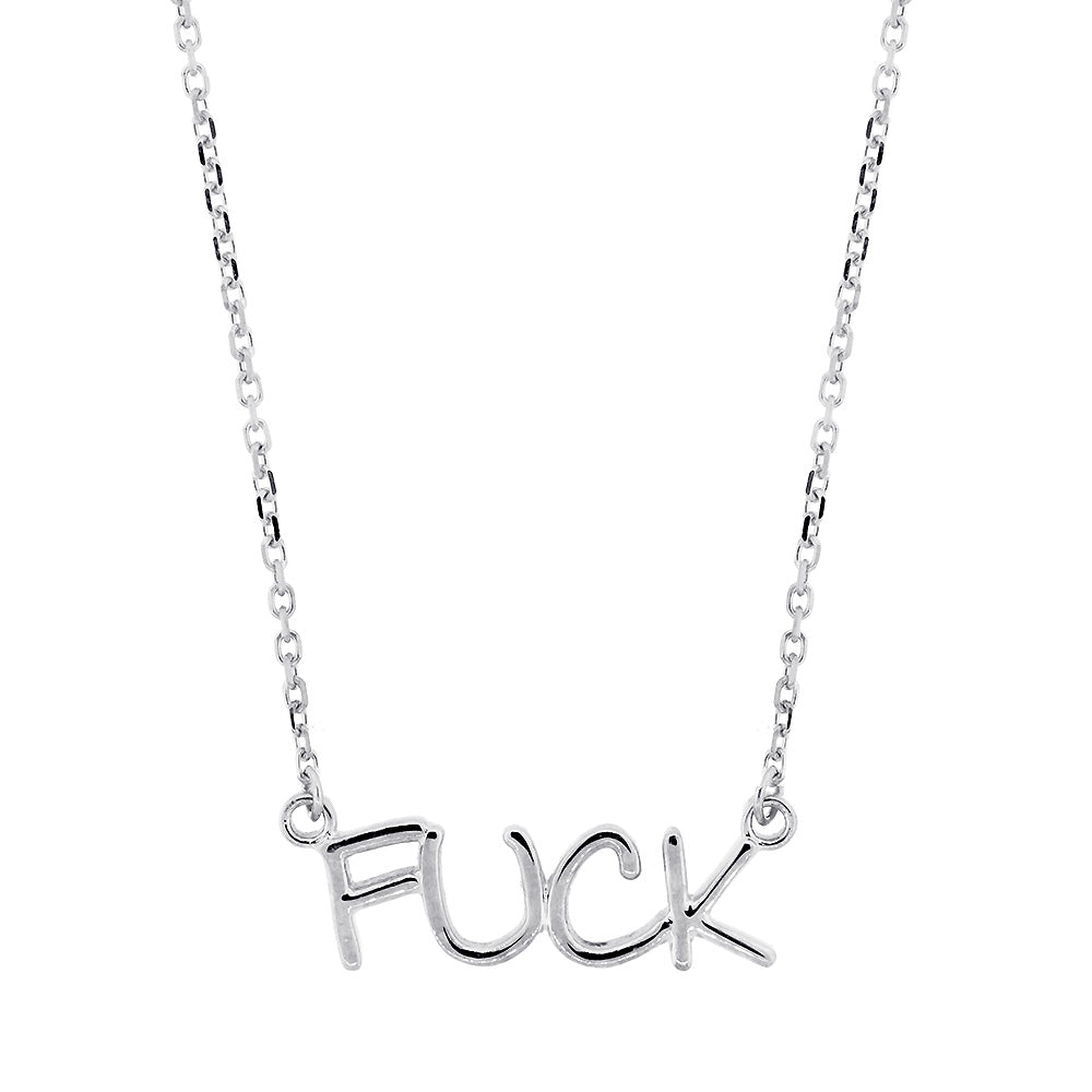Fuck Nameplate Necklace in SZIRO Print, 14k White Gold