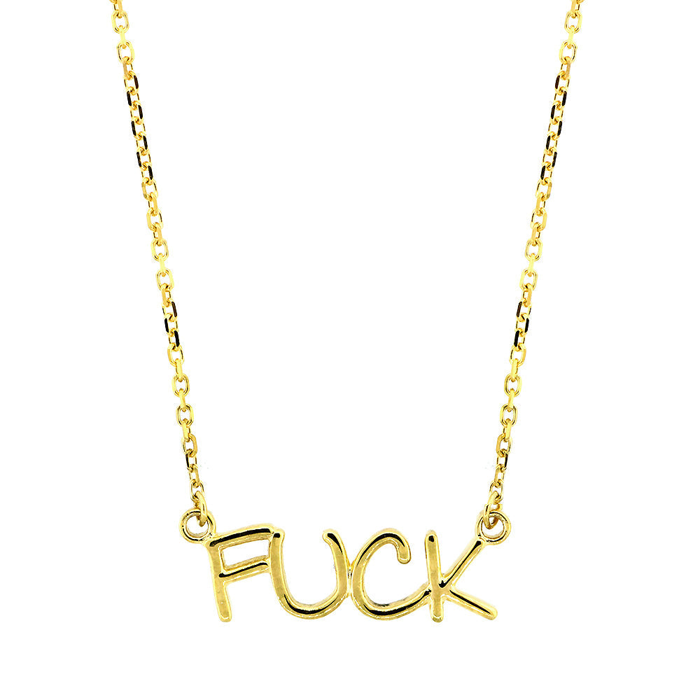 Fuck Nameplate Necklace in SZIRO Print, 14k Yellow Gold