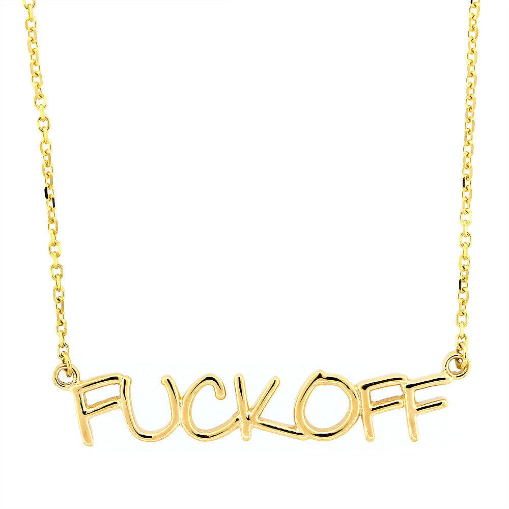 Fuck Off Nameplate Necklace in SZIRO Print, 14k Yellow Gold