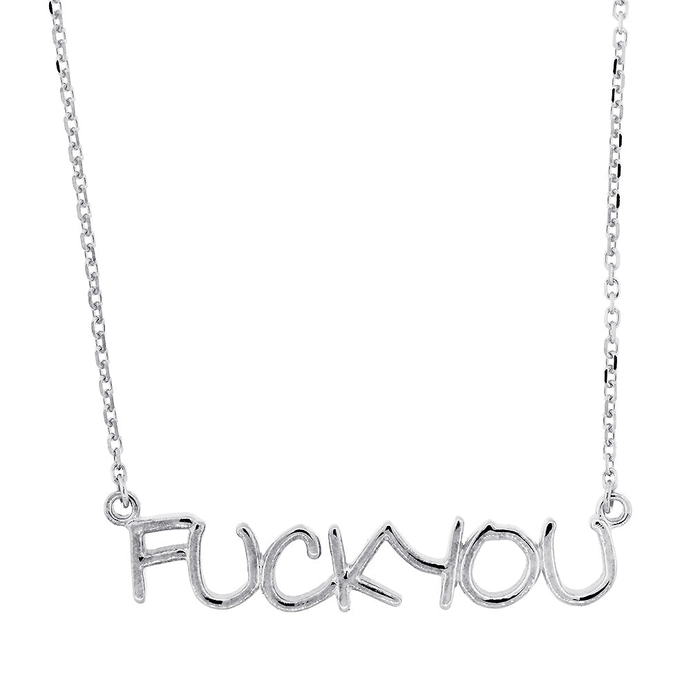 Fuck You Nameplate Necklace in SZIRO Print, 14k White Gold