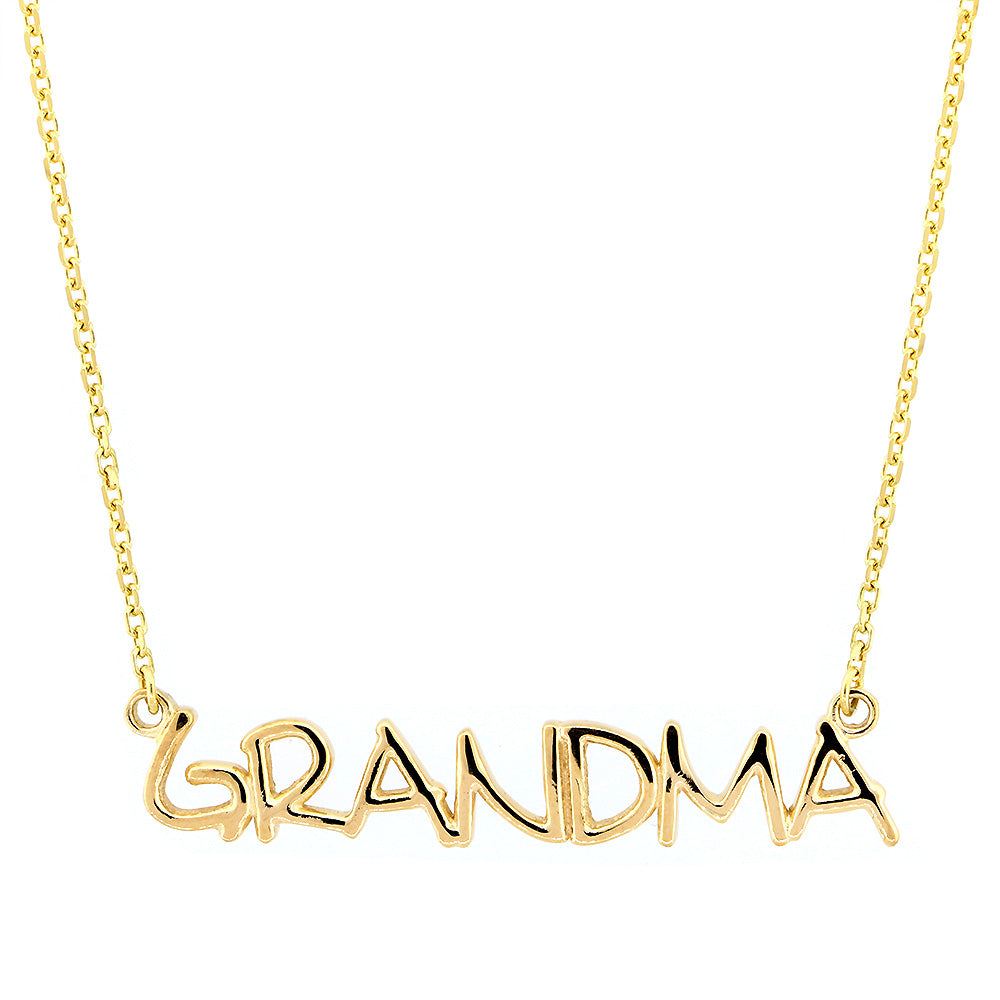 Grandma Nameplate Necklace in SZIRO Print, 14k Yellow Gold