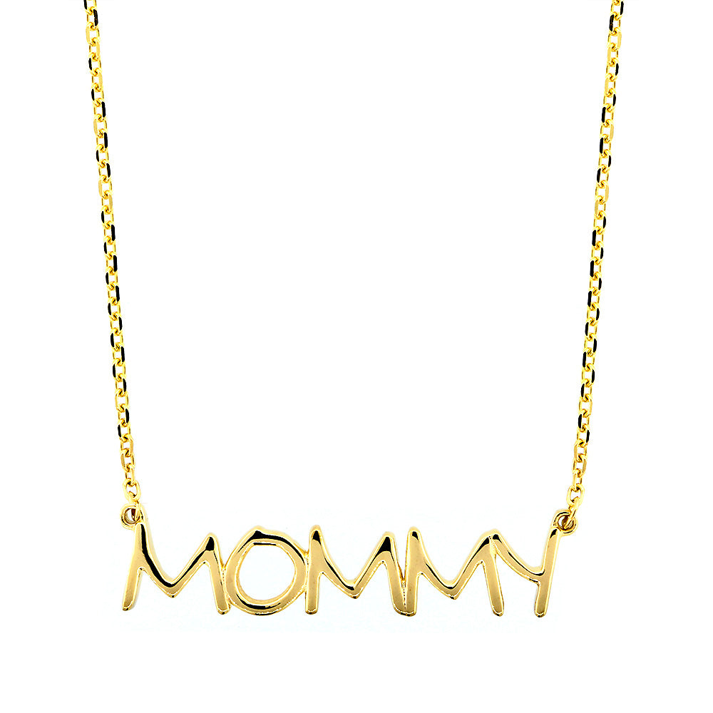 Mommy Nameplate Necklace in SZIRO Print, 14k Yellow Gold