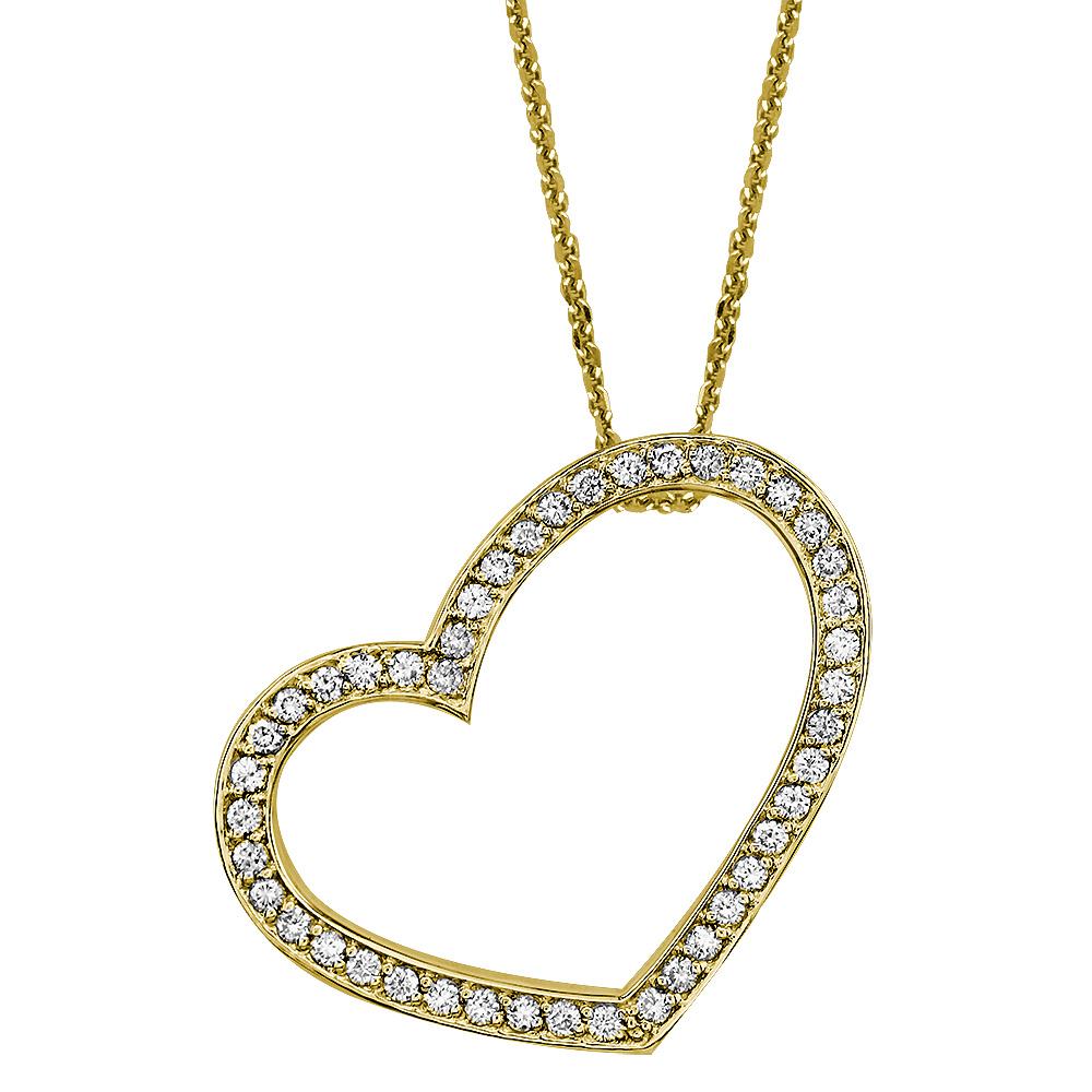 Medium Open Diamond Heart Pendant and Chain in 14K Yellow Gold, 0.45CT, 18" Inches