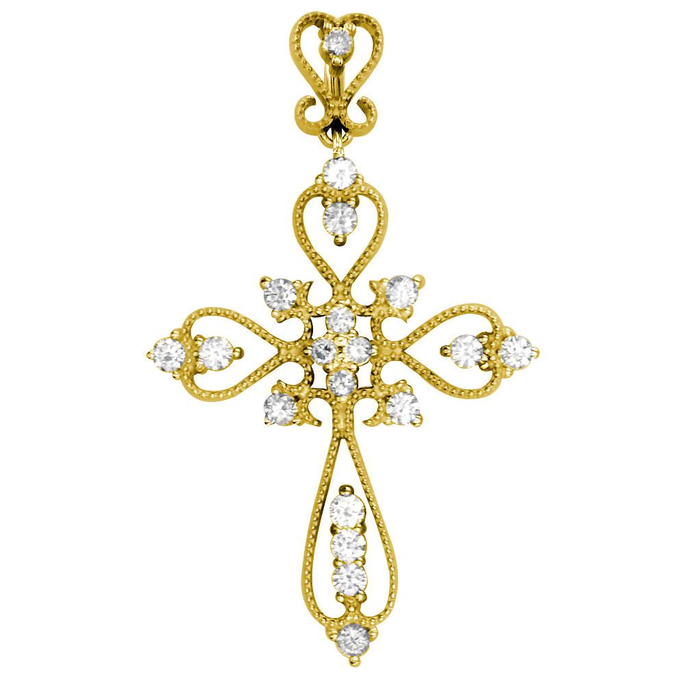 Vintage Style Diamond Cross Pendant, 0.52CT in 14K Yellow Gold