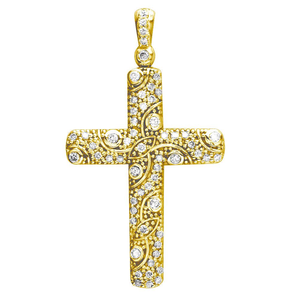 Vintange Style Diamond Cross Pendant, 0.70CT in 14K Yellow Gold