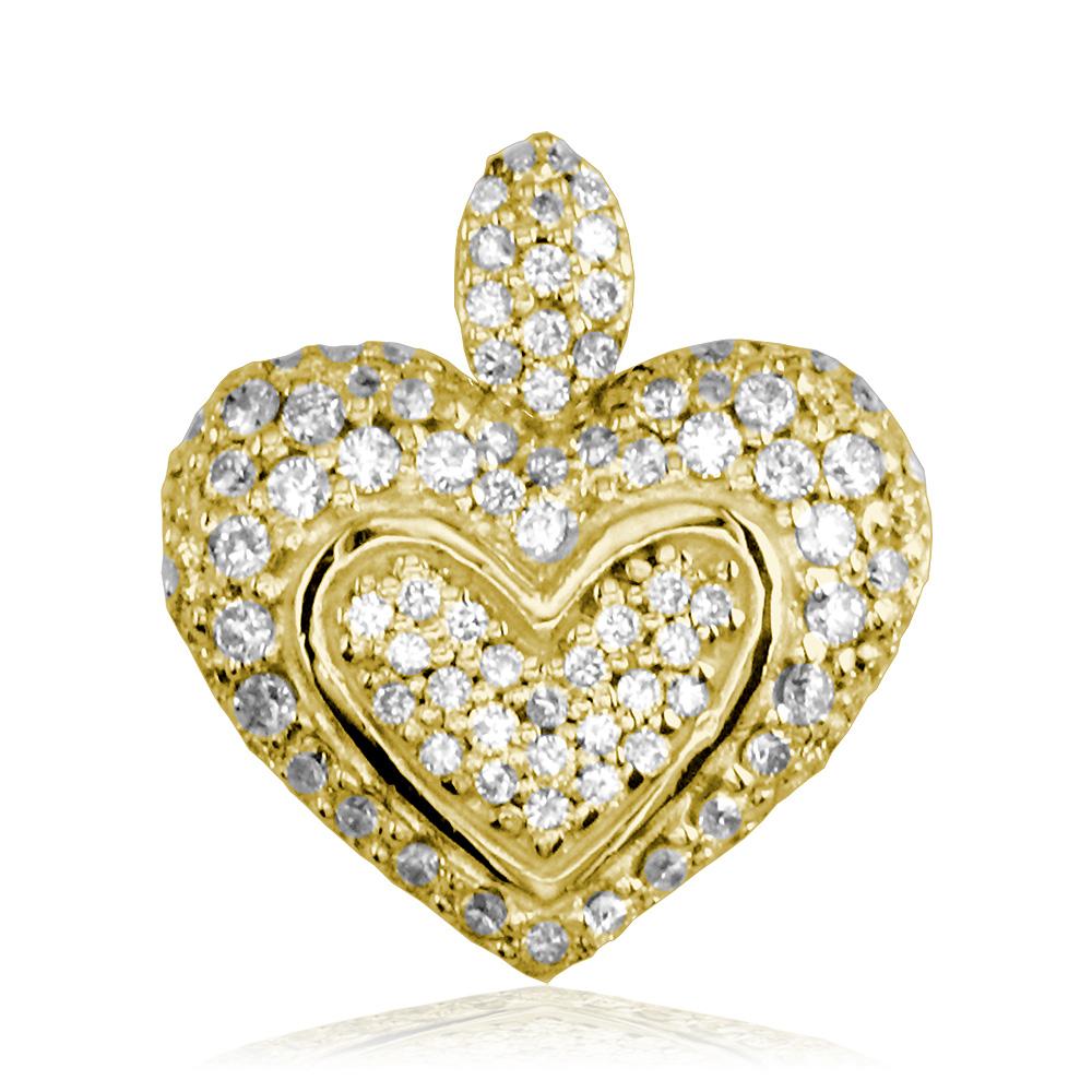 Medium Puff Diamond Heart Pendant, Small Bail Version, 0.75CT in 14K Yellow Gold