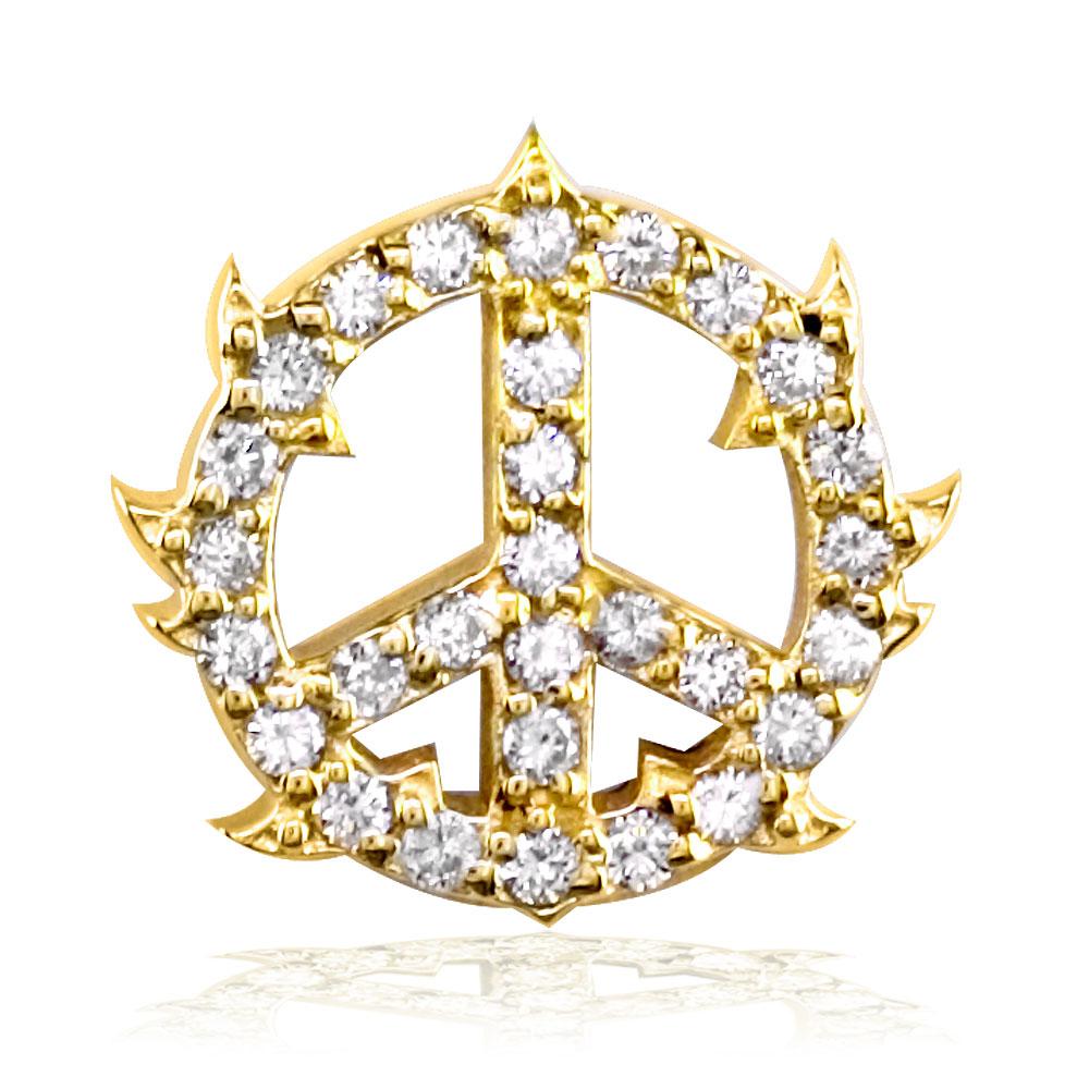 Small Diamond Guarded Peace Sign Charm,0.25CT, Half Inch in 14K Yellow Gold