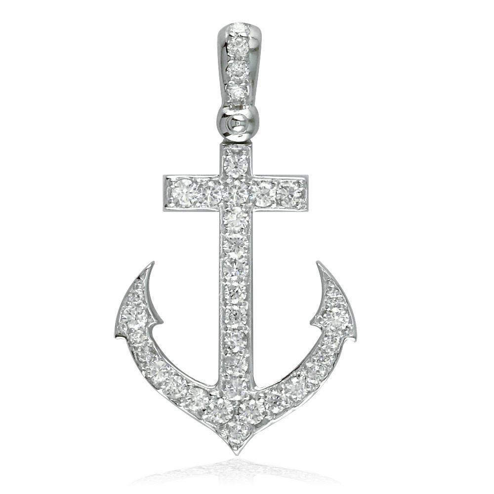 14K White Gold Diamond Anchor Pendant, 0.80CT – Sziro Jewelry