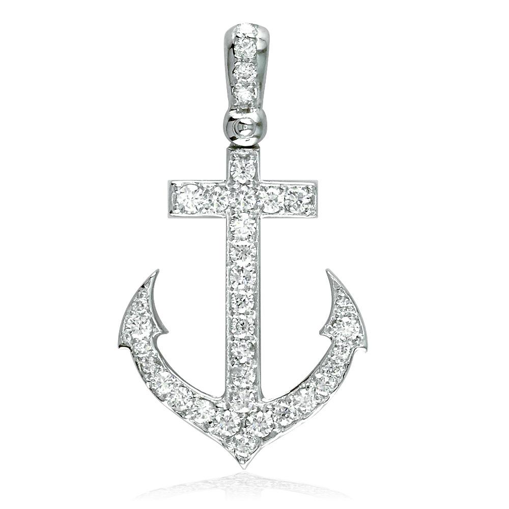 Diamond Anchor Pendant, 0.80CT in 14k White Gold