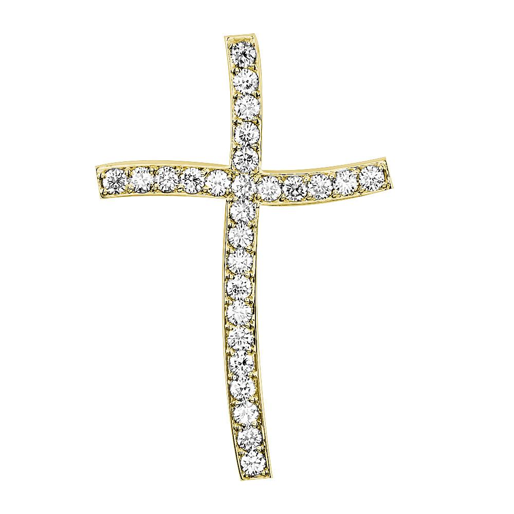 Large Wavy Diamond Cross Pendant, 1.97CT in 14K Yellow Gold