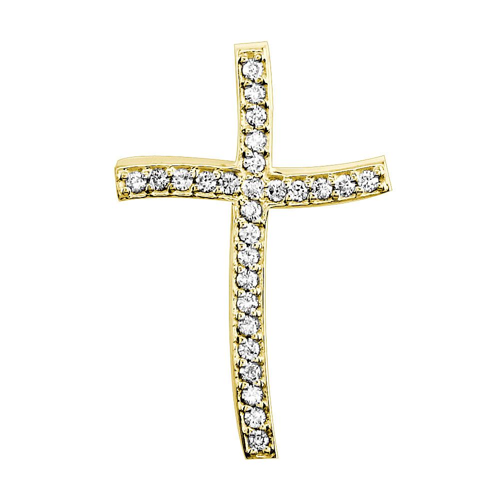Smaller Size Wavy Diamond Cross Pendant, 0.25CT in 14K Yellow Gold