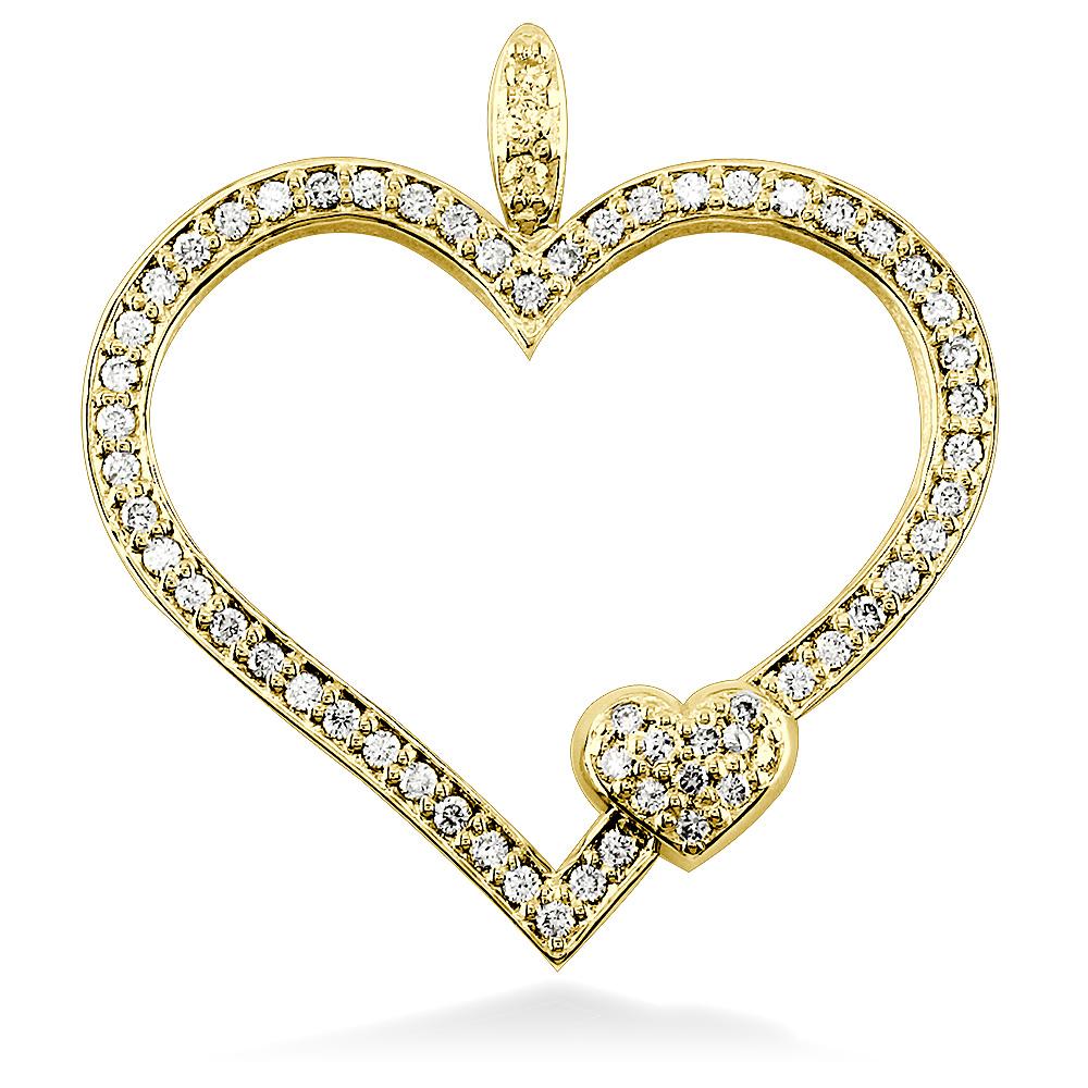Large Mothers Love Diamond Heart Pendant with One Child Heart in 14K Yellow Gold