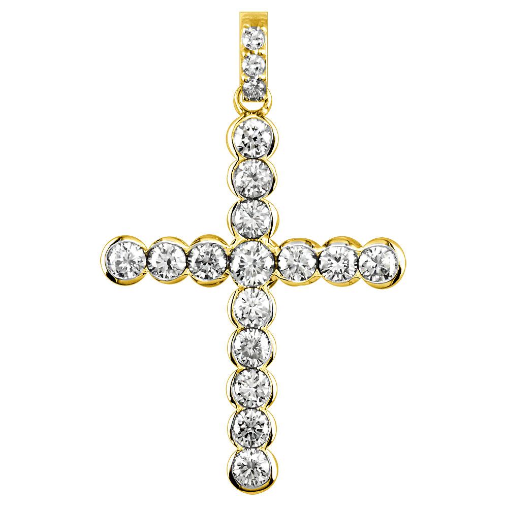 Diamond Cross Pendant with Bezel Settings, 2.07CT in 14K Yellow Gold