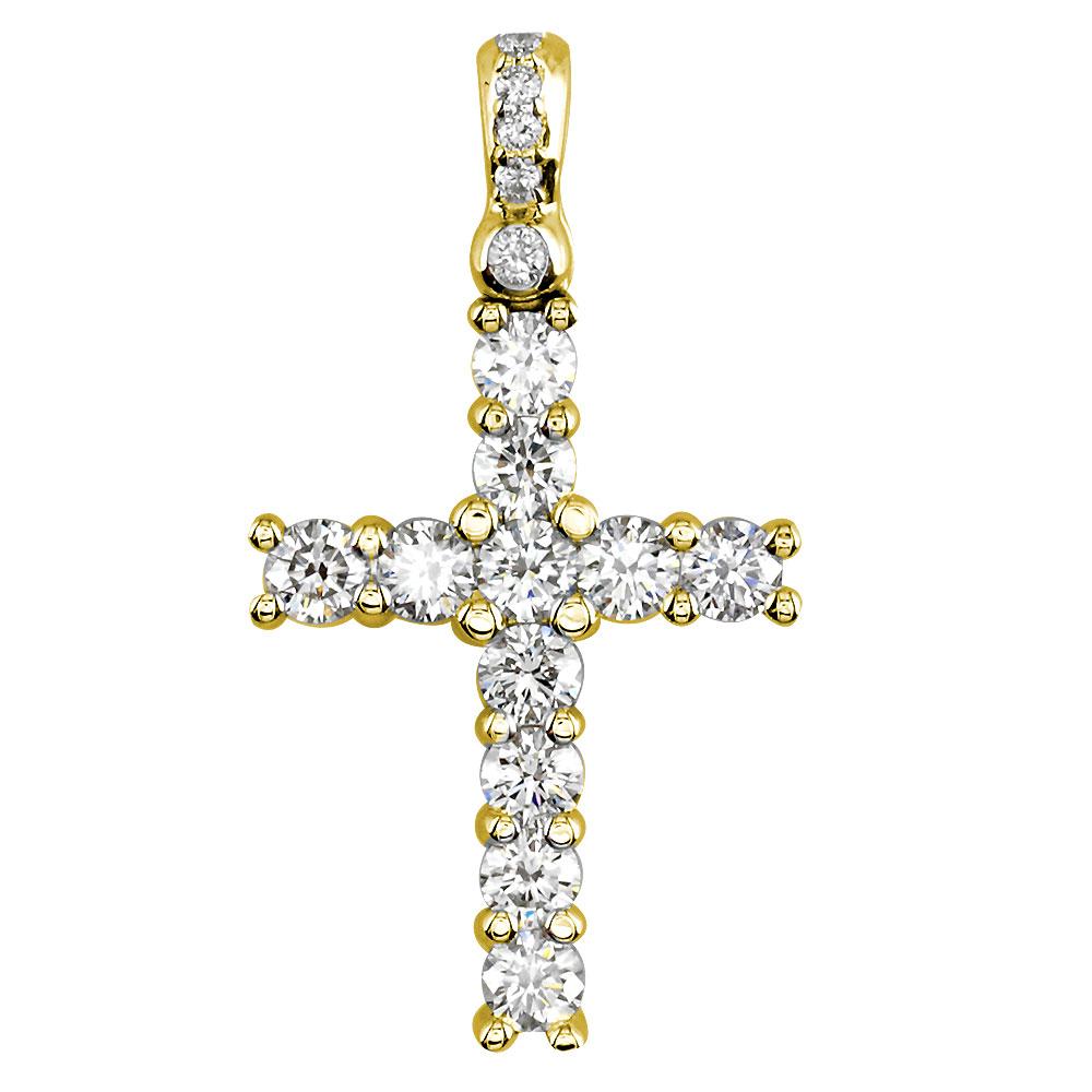 Diamond Cross Pendant, 2.00CT in 14K Yellow Gold