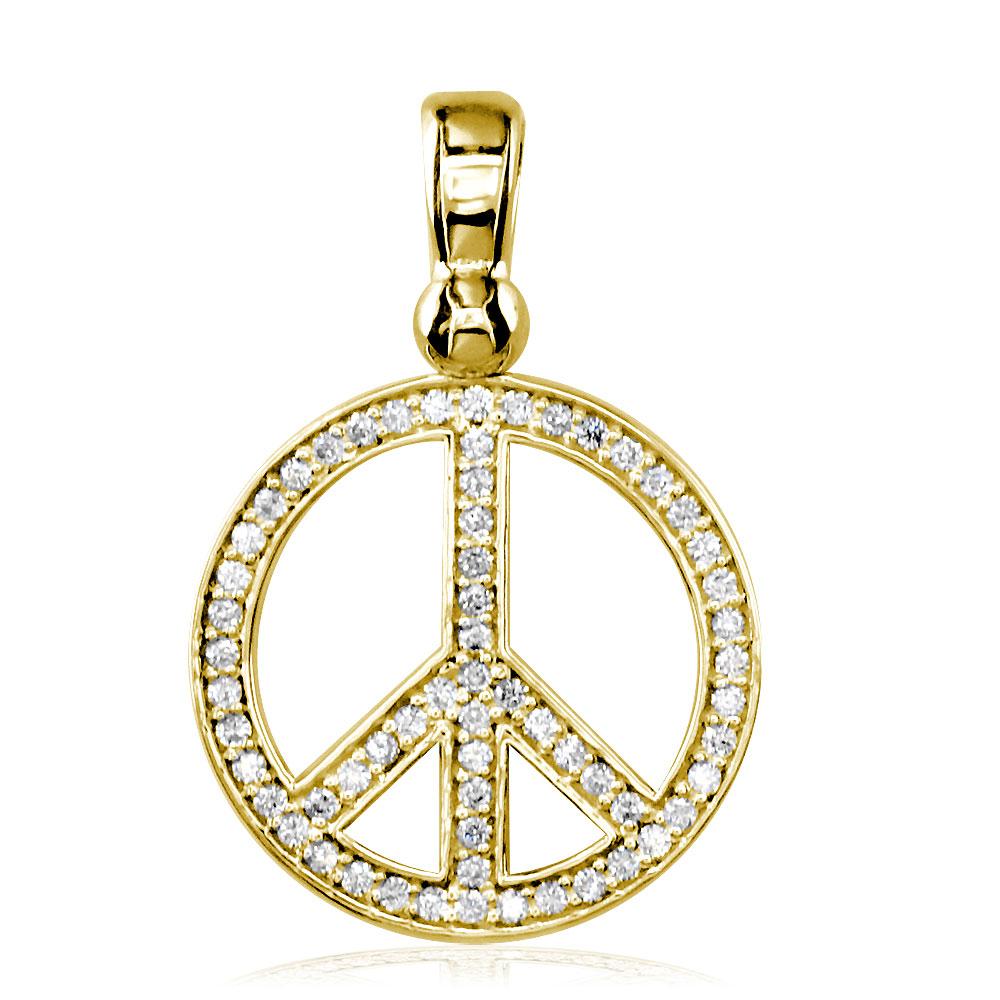 Medium Diamond Peace Sign Charm, 0.50CT, 3/4 Inch in 14K Yellow Gold