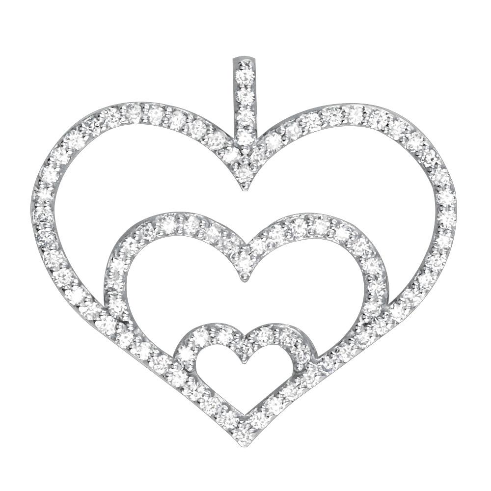 Triple Heart Diamond Pendant, 0.84CT in 14K White Gold – Sziro Jewelry