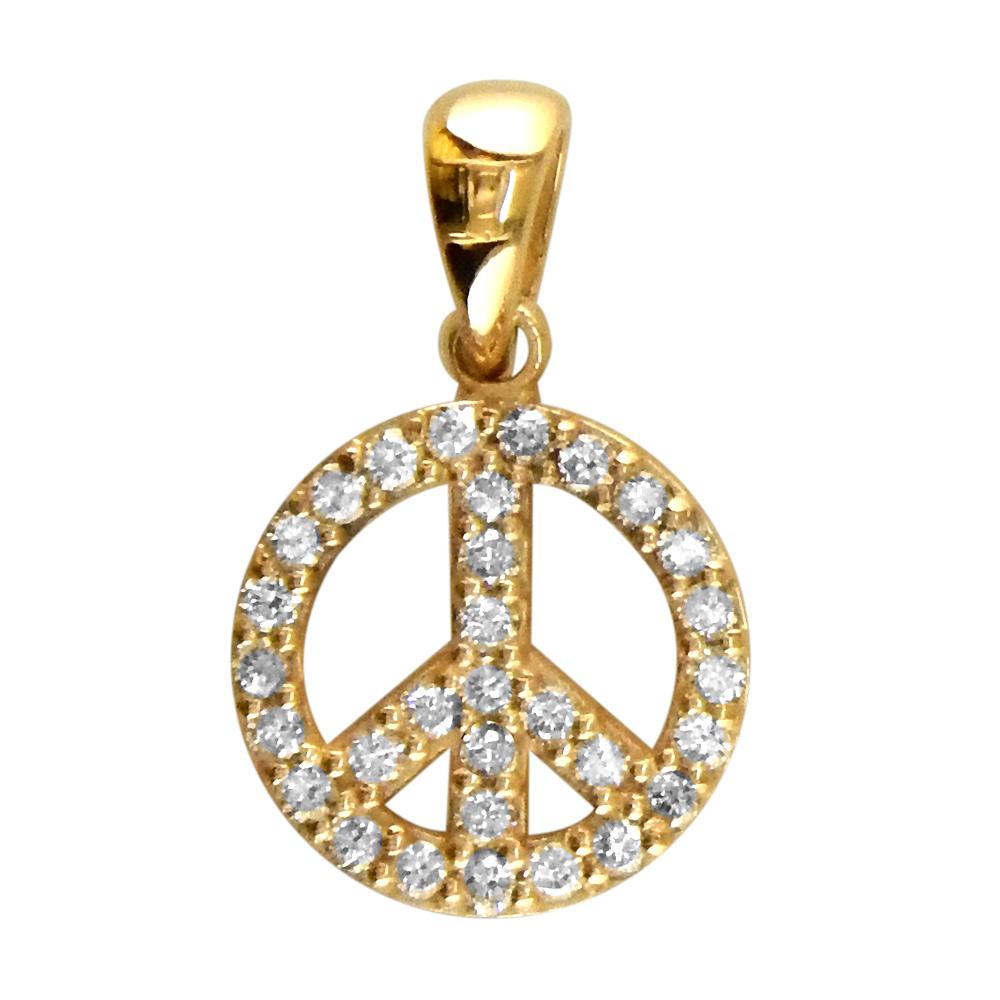 Small Diamond Peace Sign Charm, Half Inch in 14K Yellow