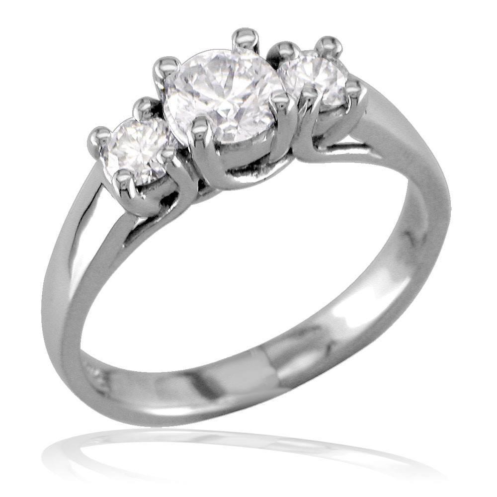 Complete Three Stone Round Diamonds Anniversary Ring, 1.00CT in 14k White Gold