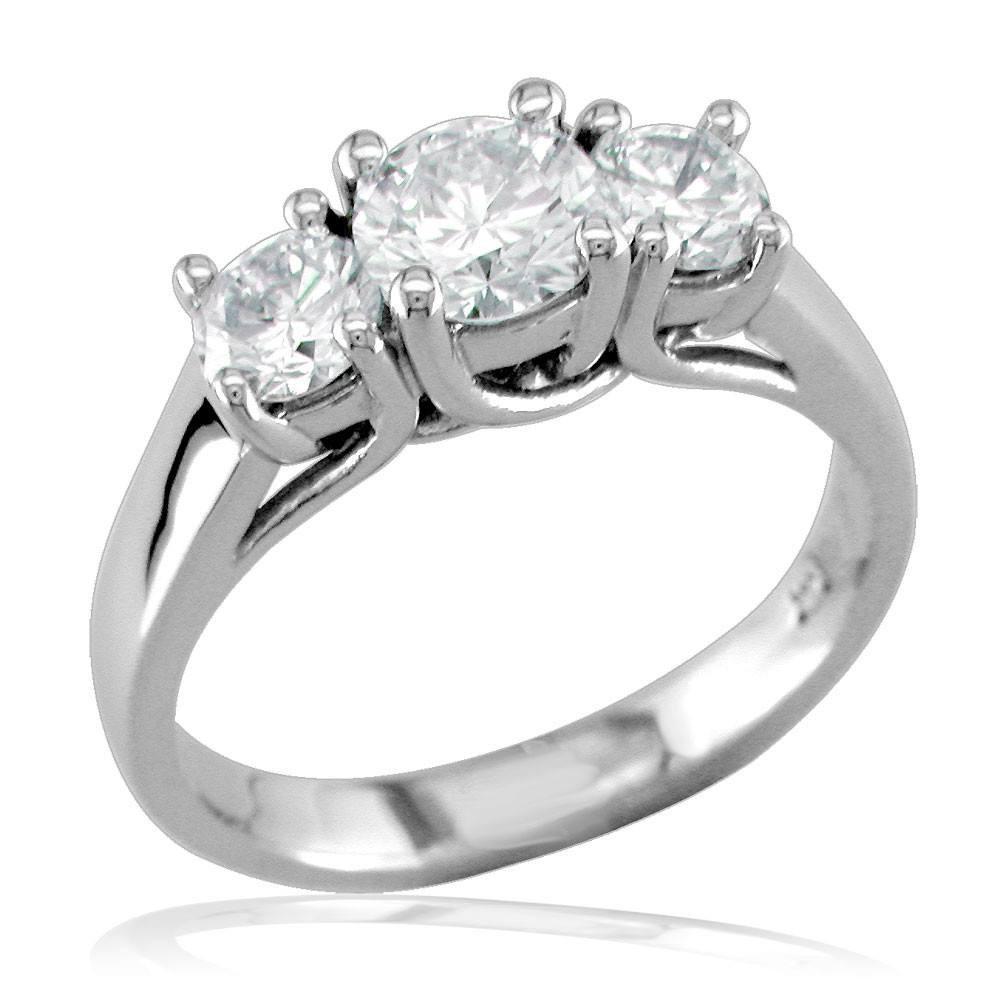 Complete 3 Stone Round Diamonds Anniversary Ring, 0.65CT in 14k White Gold