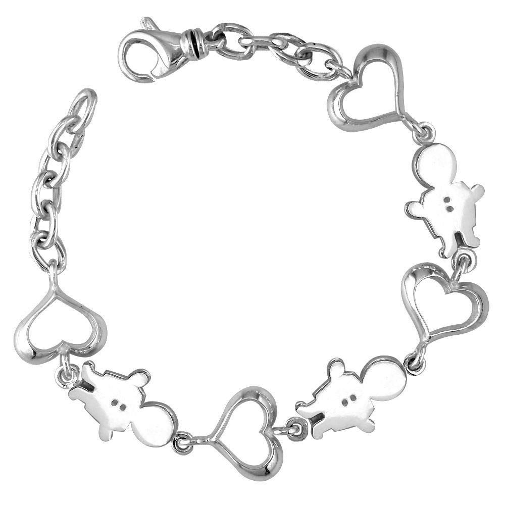 Classic Kids Sterling Silver Heart Charm Bracelet, 3 Boys