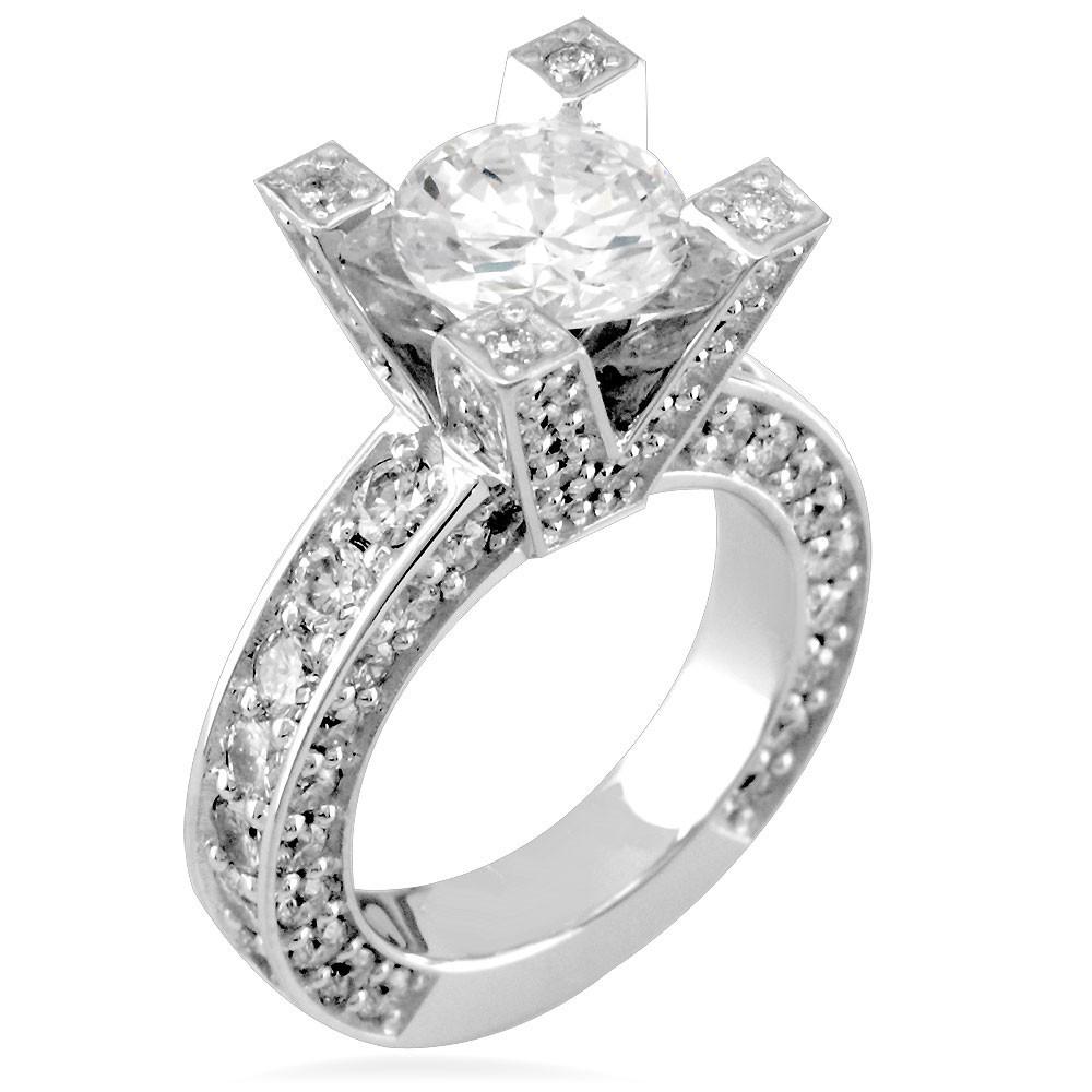 Round Diamond Engagement Ring Setting in 14K White Gold, 2.0CT