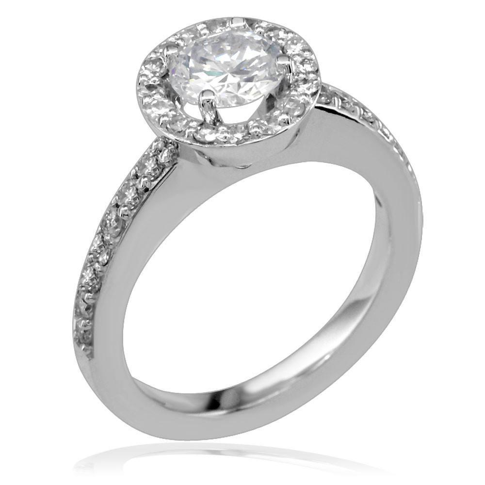 Round Diamond Halo Engagement Ring Setting, 0.55CT in 14K White Gold