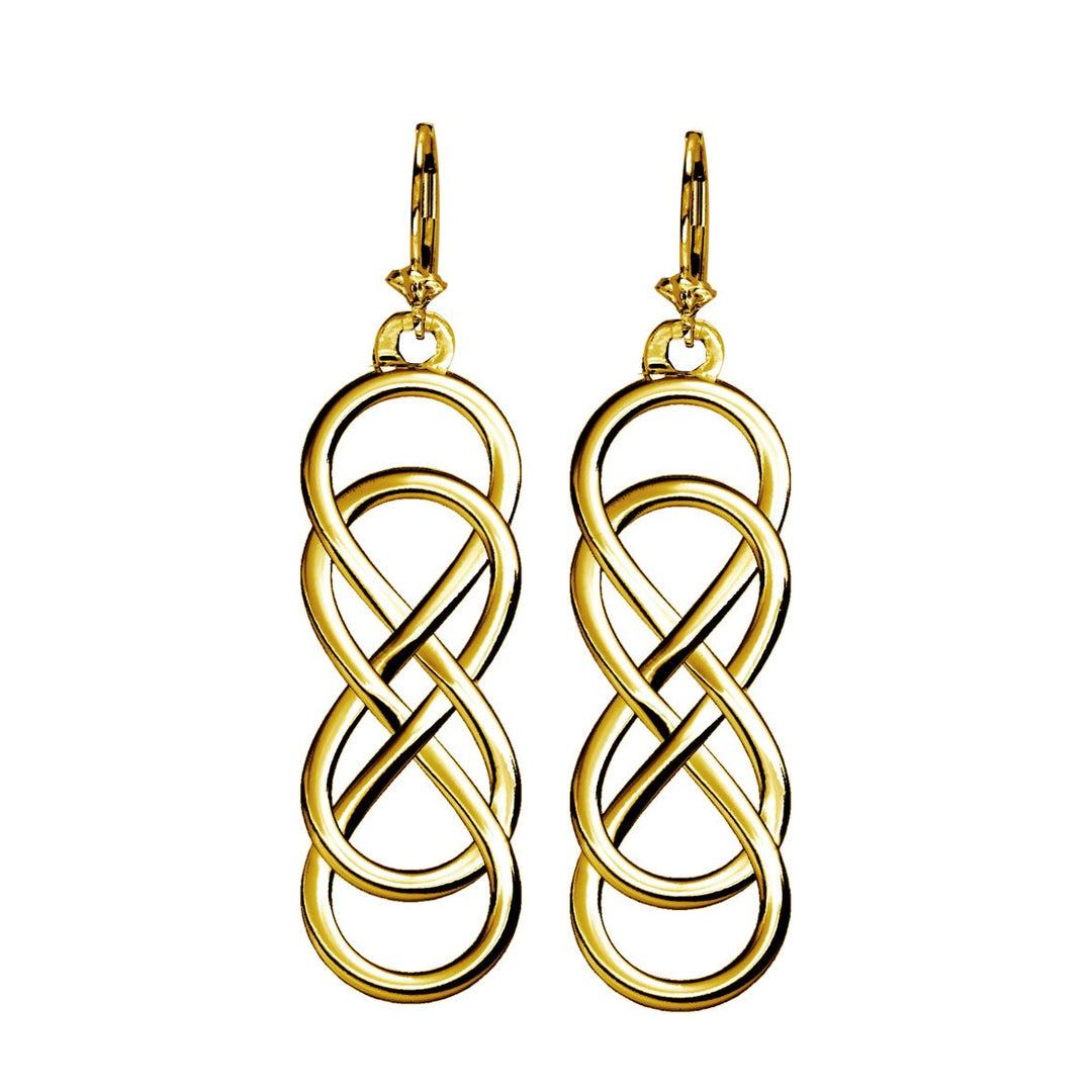 Large Double Infinity Symbol Earrings, Best Friends Forever Earrings, Sisters Earrings, 10mm x 30mm in 14K yellow gold