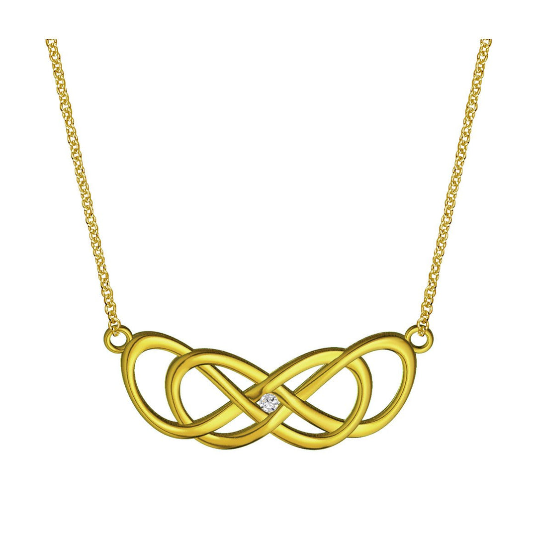 Large Curved Diamond Double Infinity Symbol Charm and Chain, .05CT, Best Friends Forever Charm, Sisters Charm, 10mm x 30mm, 18 inches total in 14K yellow gold
