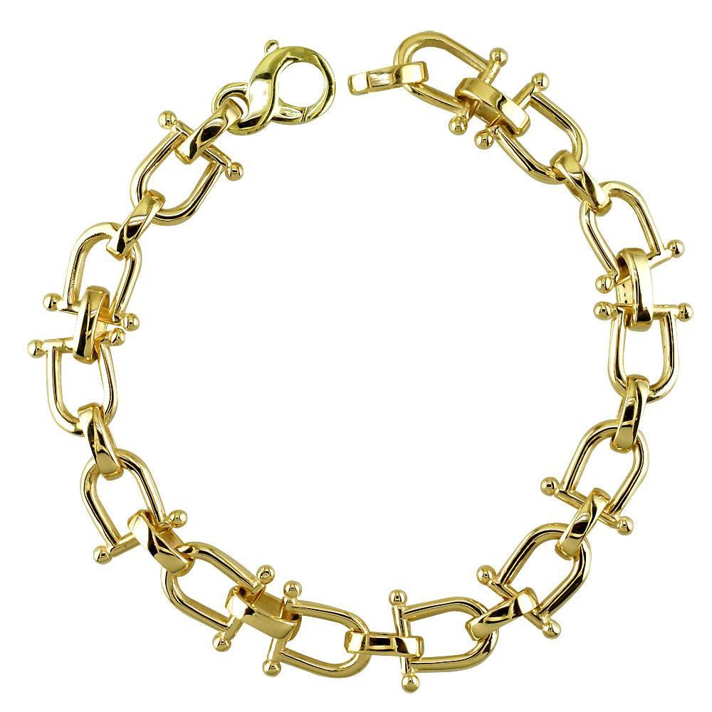Shackle Link Mens Bracelet in 14K Yellow Gold