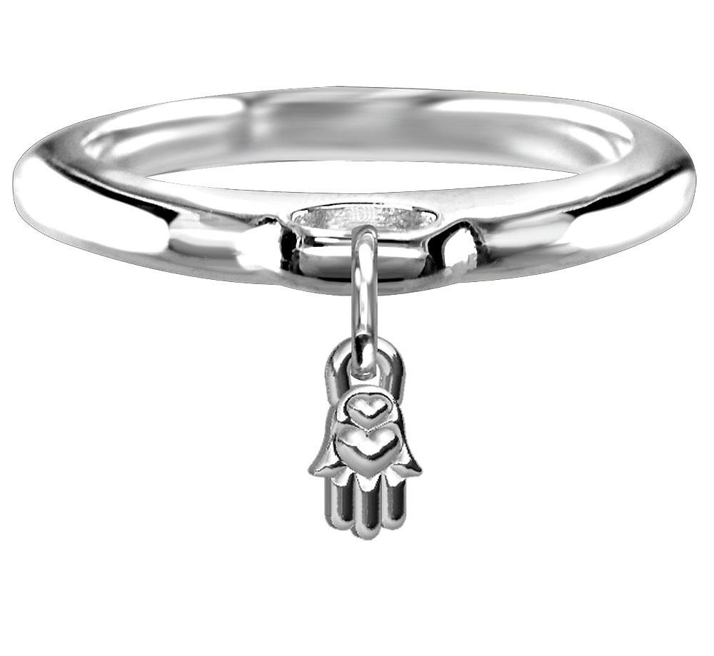 White CZ Dangling Hamsa Ring - 925 Sterling Silver Hand Of God Band, Sizes 4-10 - View #7