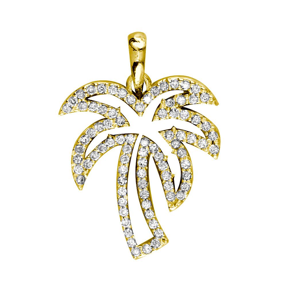 Small Open Diamond Palm Tree Pendant, 0.50CT in 14K Yellow Gold