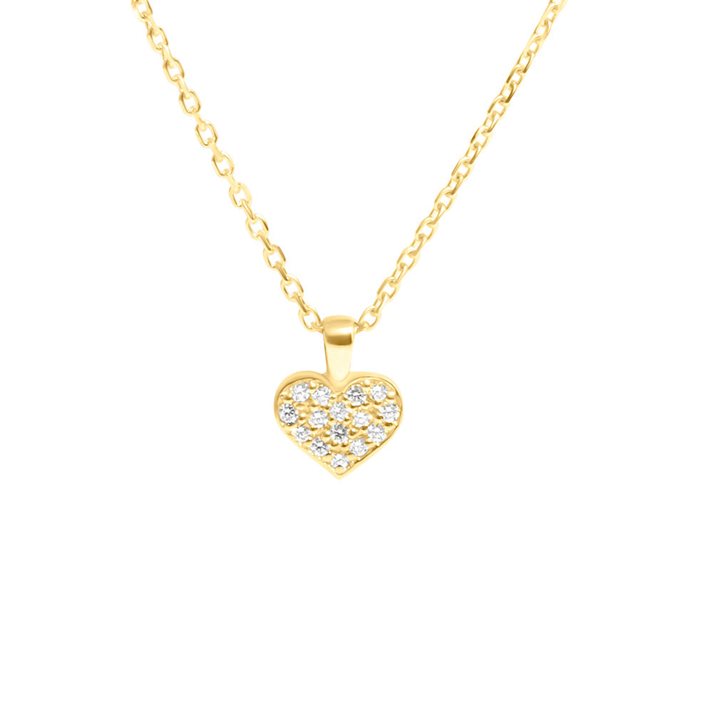Diamond Heart Charm Pendant with Bail & Chain in 14K Yellow Gold