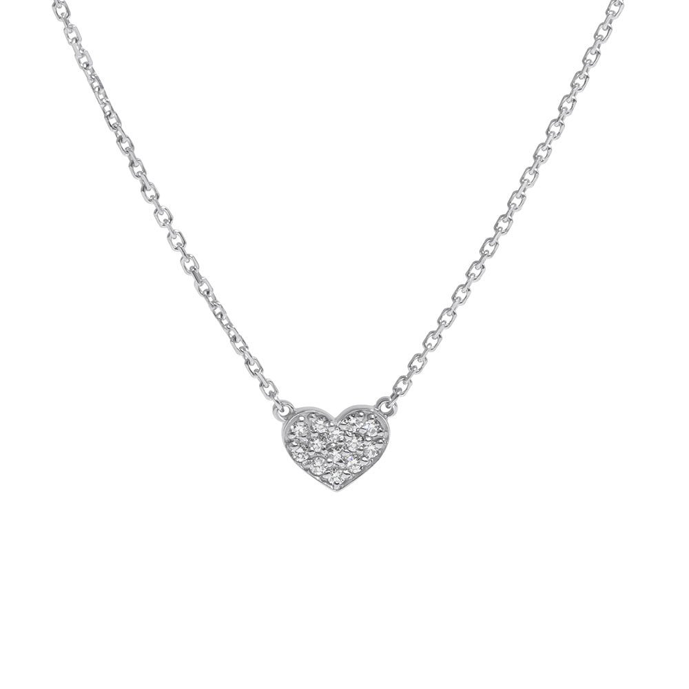 Heart Necklace, 14K White Gold, 13 Round Diamonds