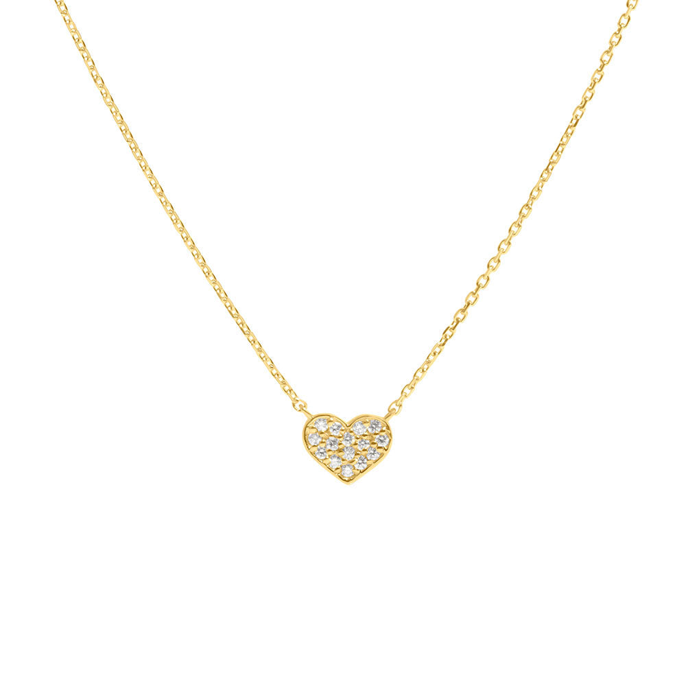 Heart Necklace, 14K Yellow Gold and Diamond Heart Necklace